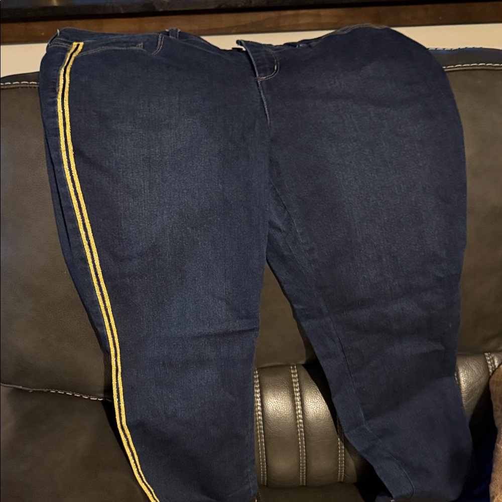 Women’s Blue Jeans with Gold Stripes